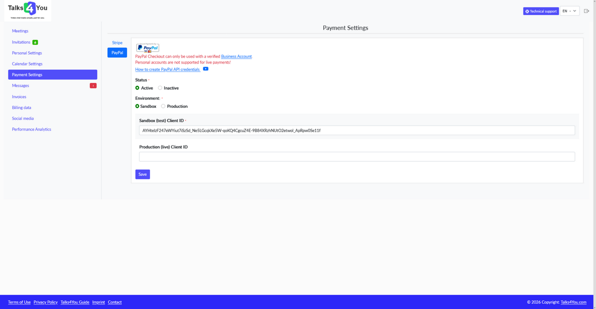 Payment methods configuration in the admin dashboard
